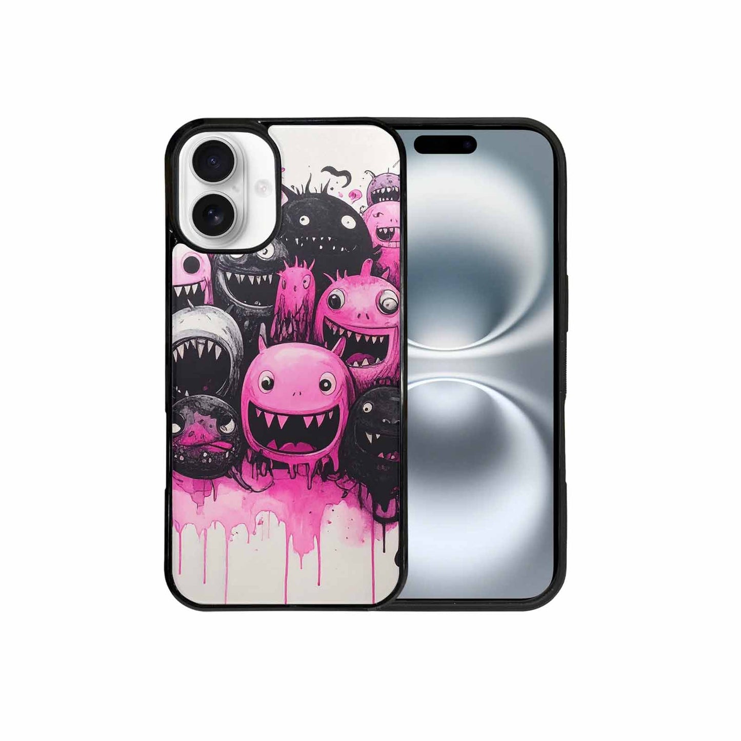 iPhone 16 Plus Case — Monsters General Black Pink Ink Cartoon, Customized Protective Case