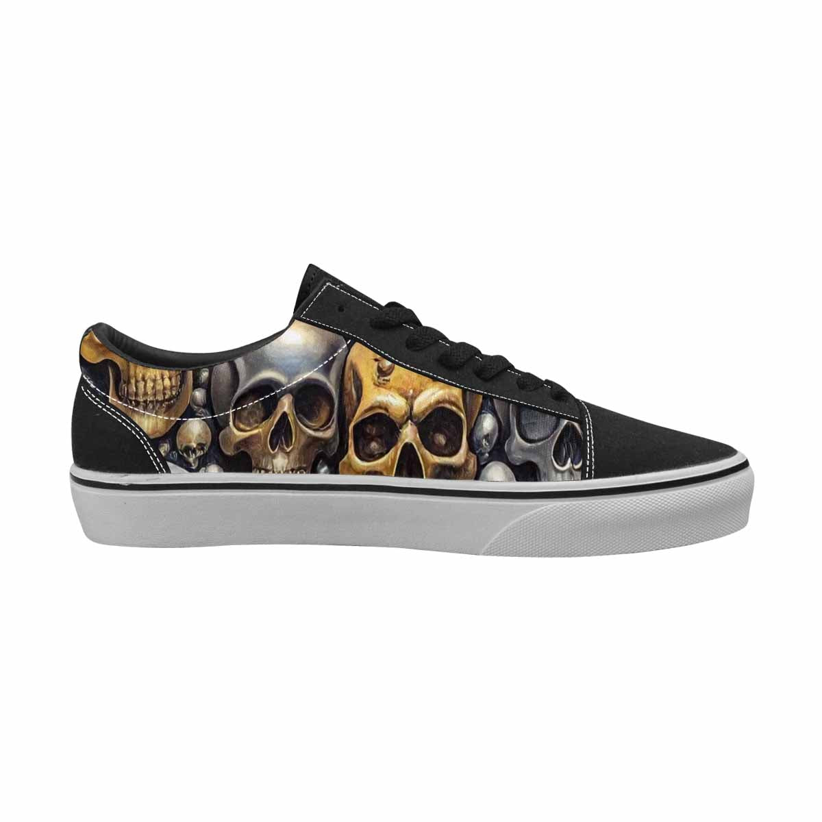 WOMEN'S Skulls - Metallic-Chrome- Canvas Lace-Up Wallpaper Art Custom Shoes