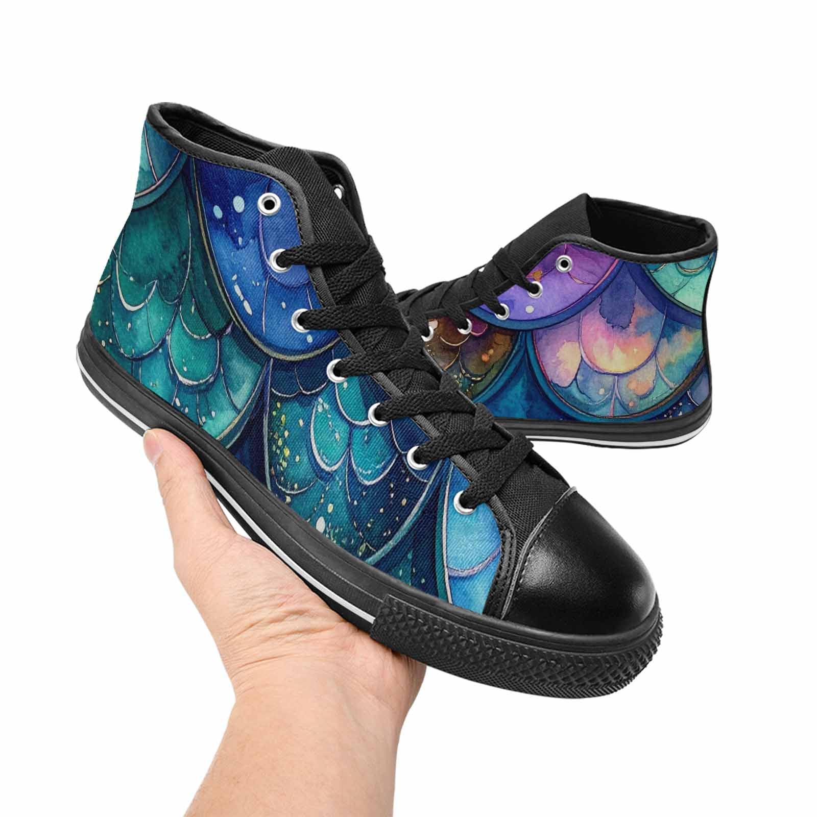 MEN'S Mermaid Scale High Top Canvas Wallpaper Art Shoes