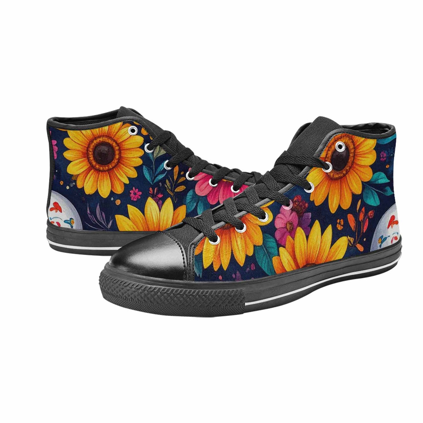 MEN'S Sunflower Skulls Print High Top Canvas Vibrant Chaos Sneakers