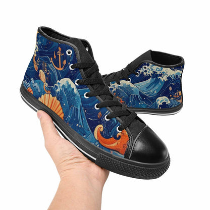 WOMEN'S Ocean Wave High Top Canvas Cottagecore Custom Shoes