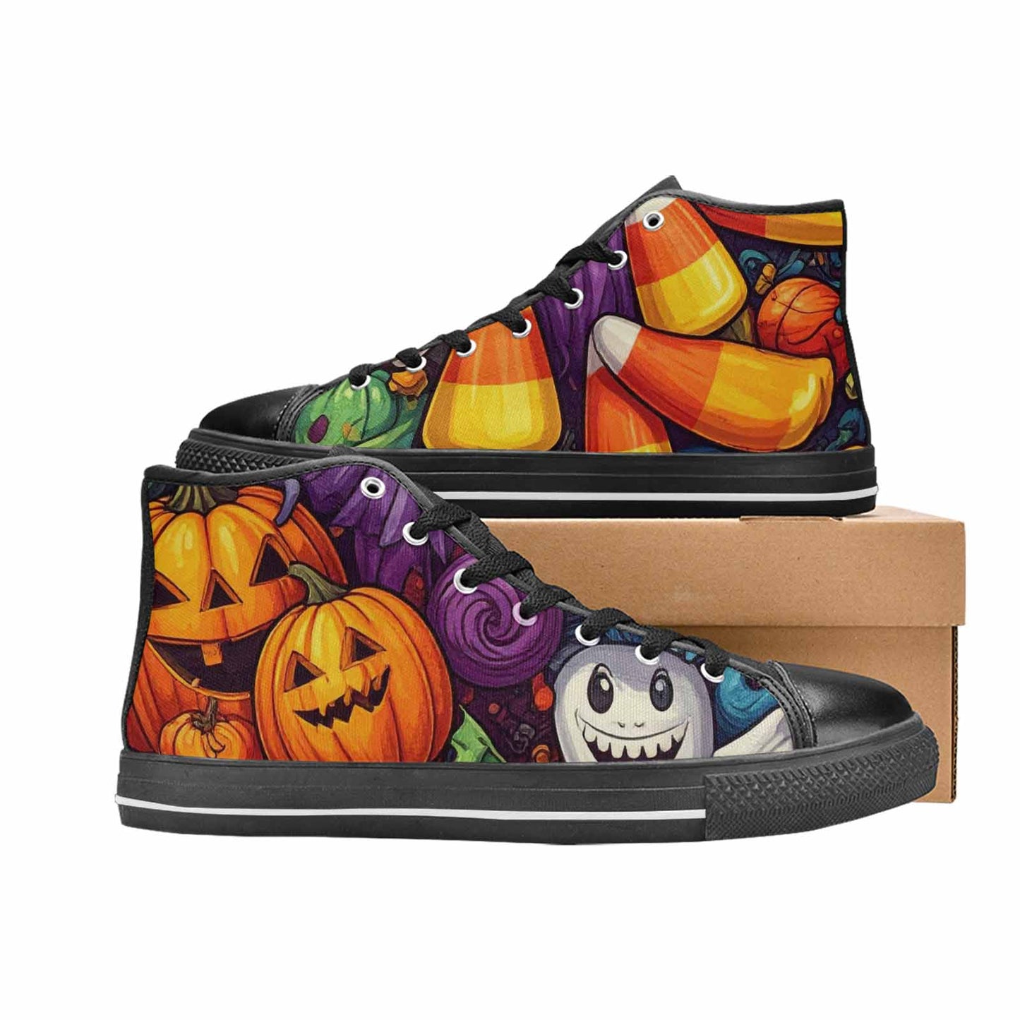 WOMEN'S Halloween Witches Ghouls High Top Canvas Neon Fantasy Custom Shoes