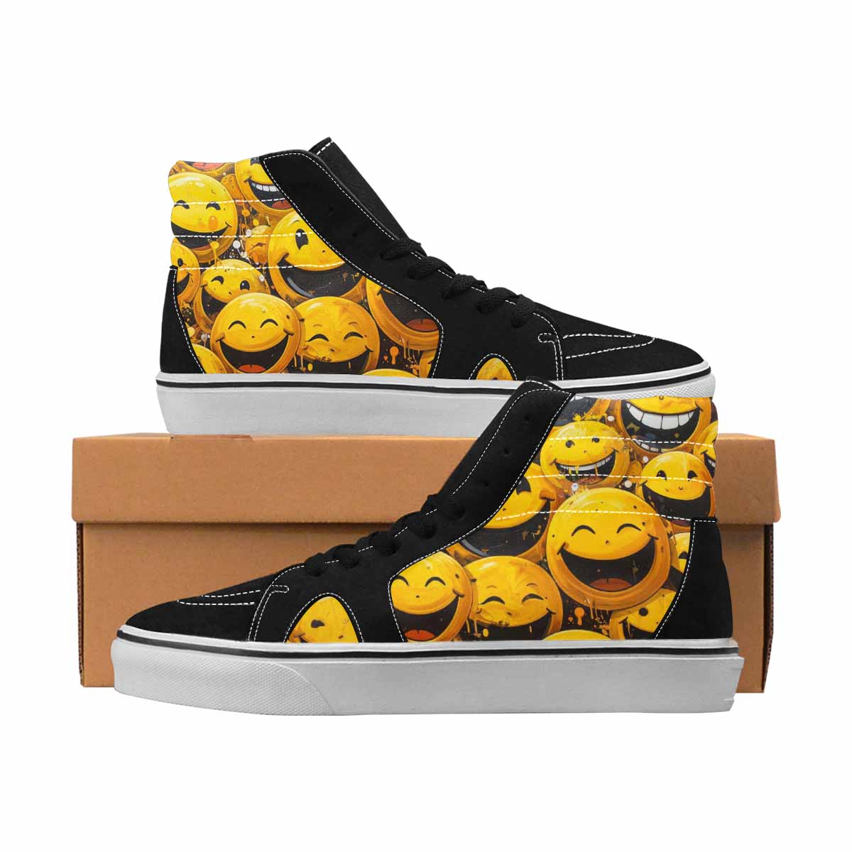 MEN'S Smiley Face Yellow High Top Canvas Wearable Art Dreamcore Shoes