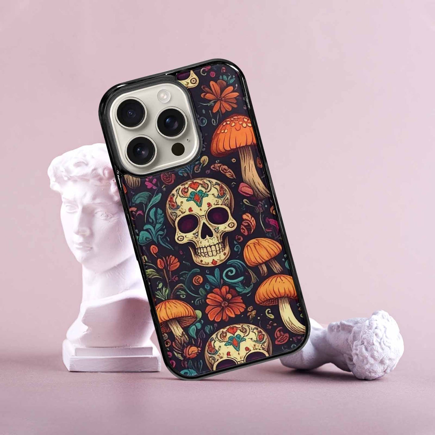 iPhone 16 Pro Case — Mushrooms And Skulls, Custom Printed Phone Case