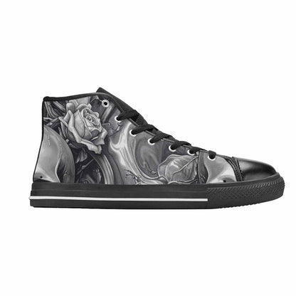 MEN'S Skulls Roses Chrome Airbrush High Top Canvas Neon Fantasy Custom Shoes