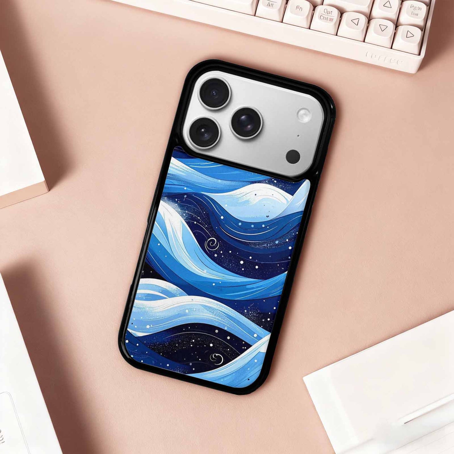 iPhone 17 Pro Case — Glossy Winter Wave Seamless Cartoon Cute, Customized Protective Case