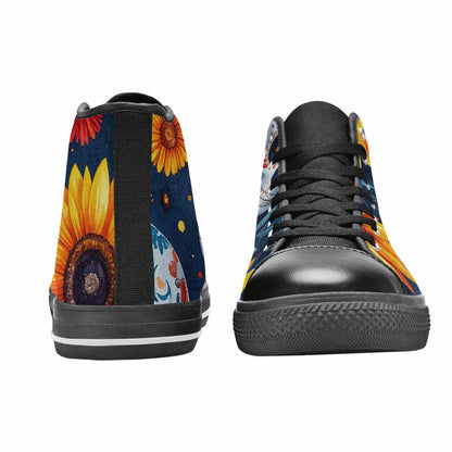 WOMEN'S Sunflower Skulls Print High Top Canvas Y2K Custom Sneakers