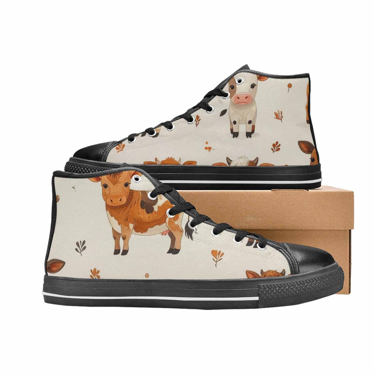 MEN'S Cow Animal Print High Top Canvas Cottagecore Custom Sneakers