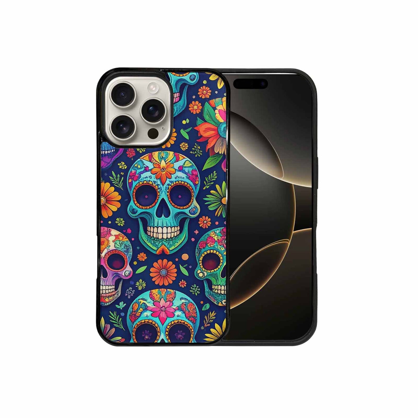 iPhone 16 Pro Max Case — Rainbow Sugar Skull Weave, Custom Print Case Cover