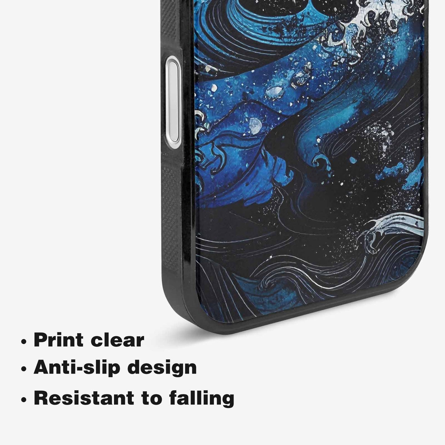 iPhone 16 Plus Case — Nautical Wave Black Blue Ink Wave, Custom Phone Case