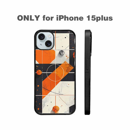 iPhone 15 Plus Case — Basketball Pattern Court Lines And Balls, Unique Phone Case Design