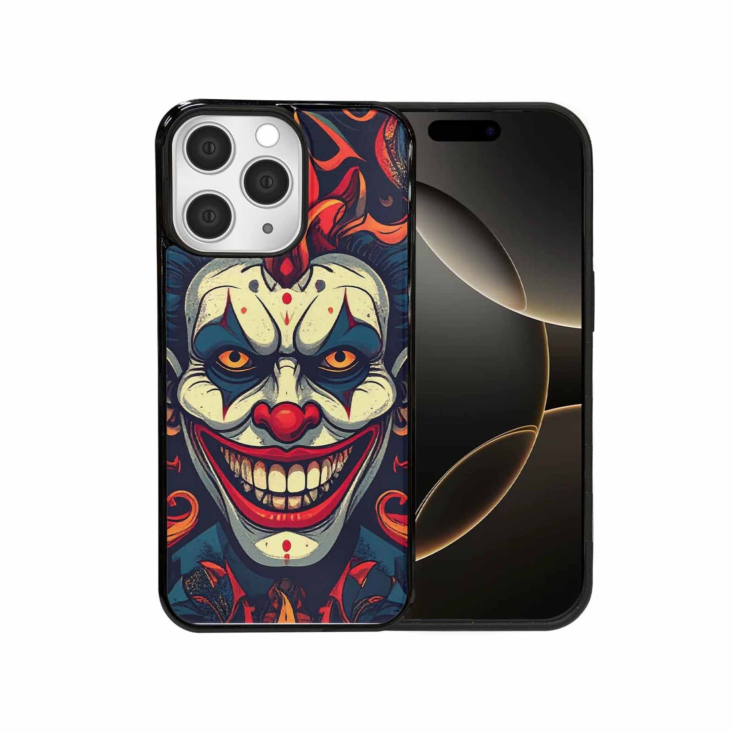 iPhone 15 Pro Max Case — Evil Circus Heads Faces Overlapping Patterns, Custom Art Phone Cover