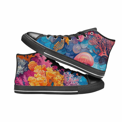 WOMEN'S Fish Scale Coral High Top Canvas Surreal Sneakers
