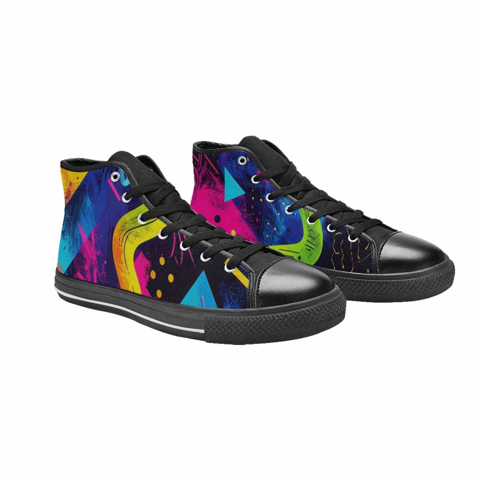WOMEN'S Memphis Squiggles Triangles Dots High Top Canvas Neon Fantasy Shoes