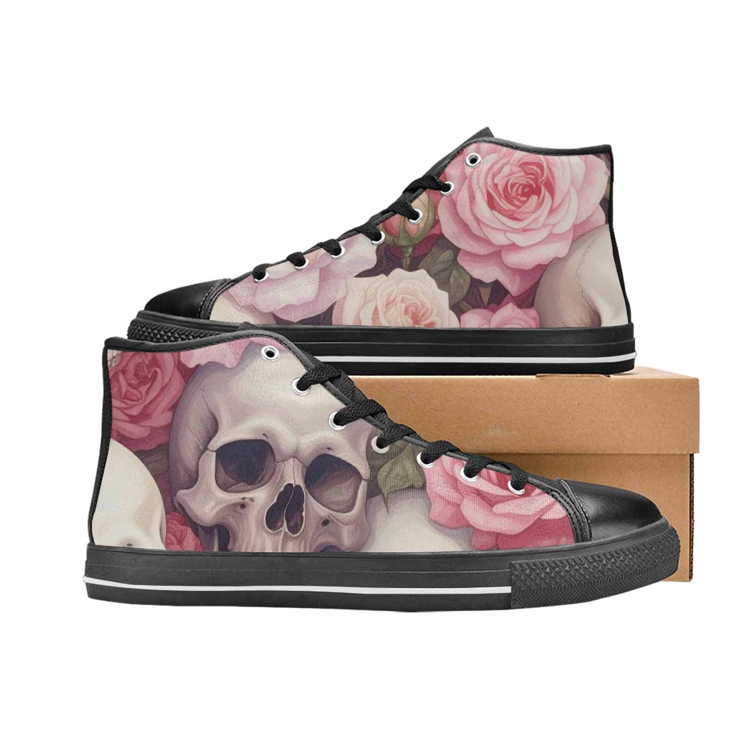 MEN'S Skulls Roses Soft Airbrush High Top Canvas Wallpaper Art Custom Sneakers