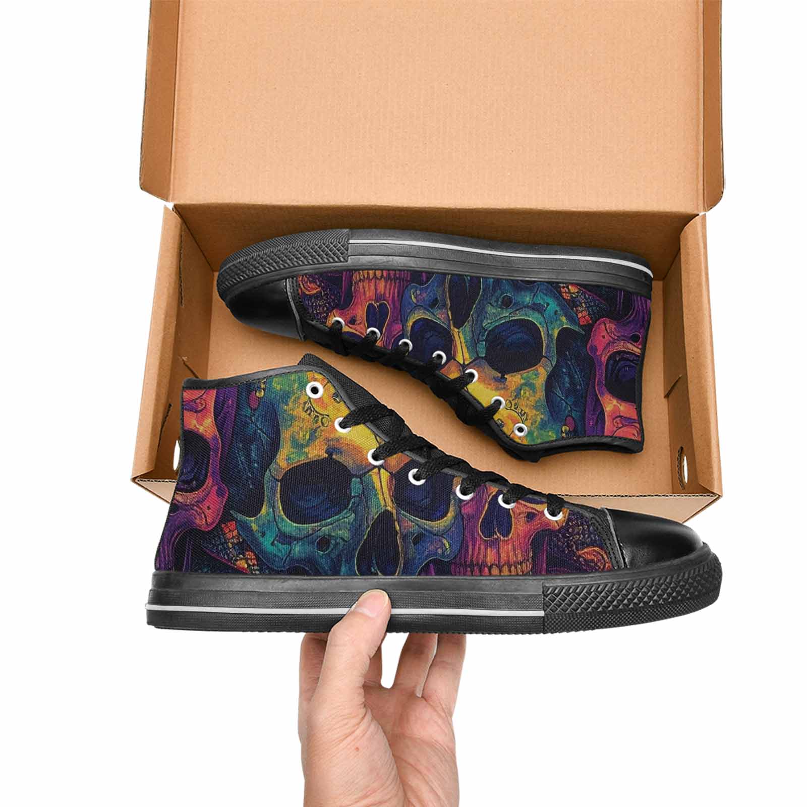 WOMEN'S Snakes And Skulls Collage High Top Canvas Neon Fantasy Sneakers