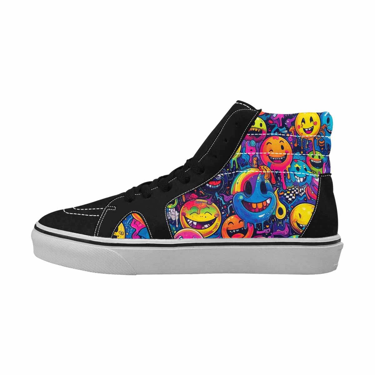 MEN'S Yellow Smiley Face High Top Canvas Vibrant Chaos Custom Shoes