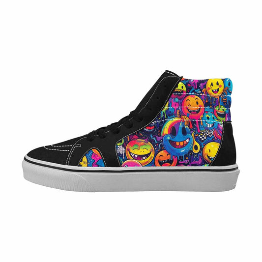 MEN'S Yellow Smiley Face High Top Canvas Vibrant Chaos Custom Shoes