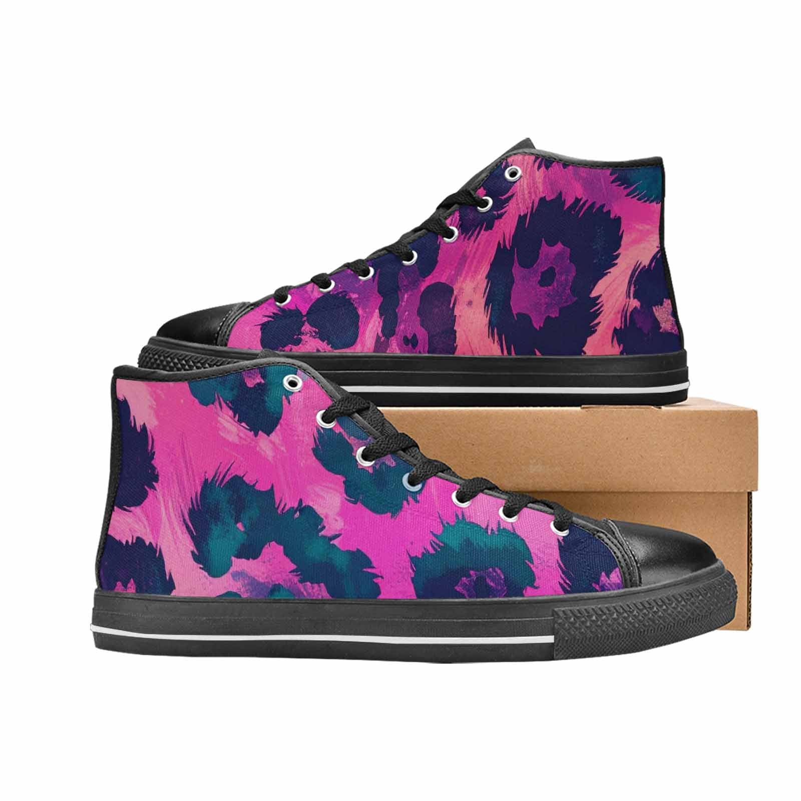 MEN'S Leopard Neon Pink Teal Airbrush High Top Canvas Aesthetic Sneakers