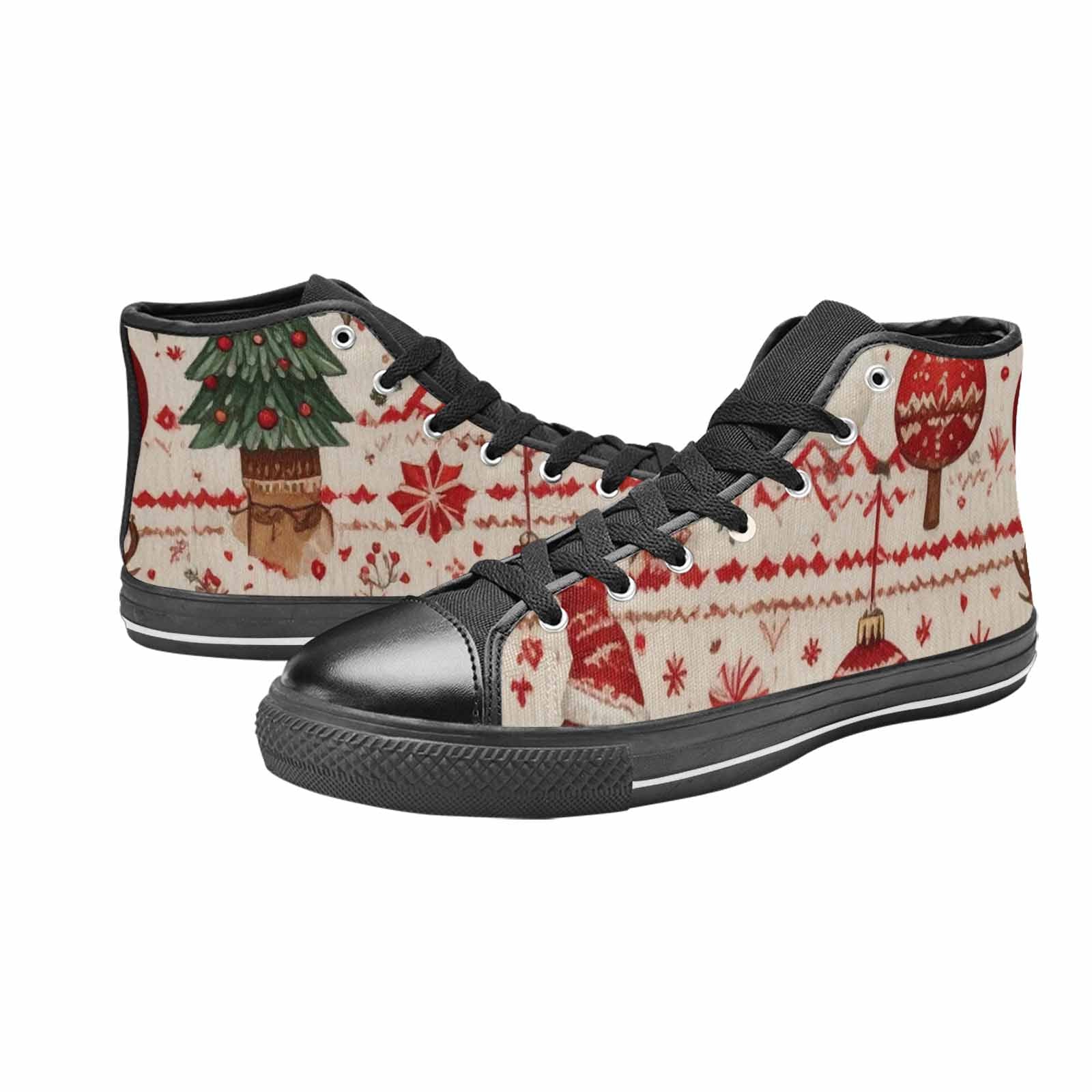 WOMEN'S Christmas Holly Snowflake High Top Canvas Vivid Custom Sneakers