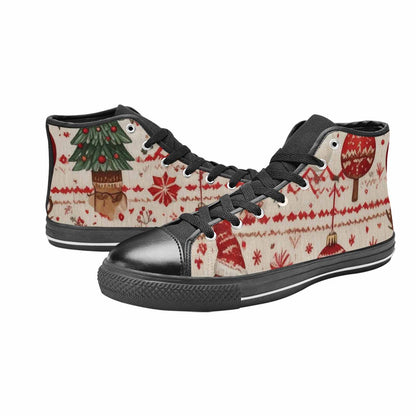 WOMEN'S Christmas Holly Snowflake High Top Canvas Vivid Custom Sneakers