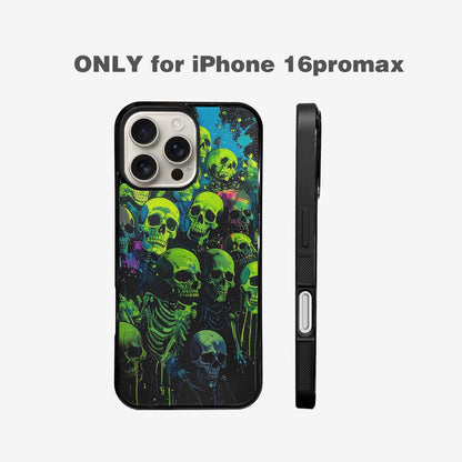 iPhone 16 Pro Max Case — Skeletons Neon Green Glow Skeletons Pattern, Customized Protective Case