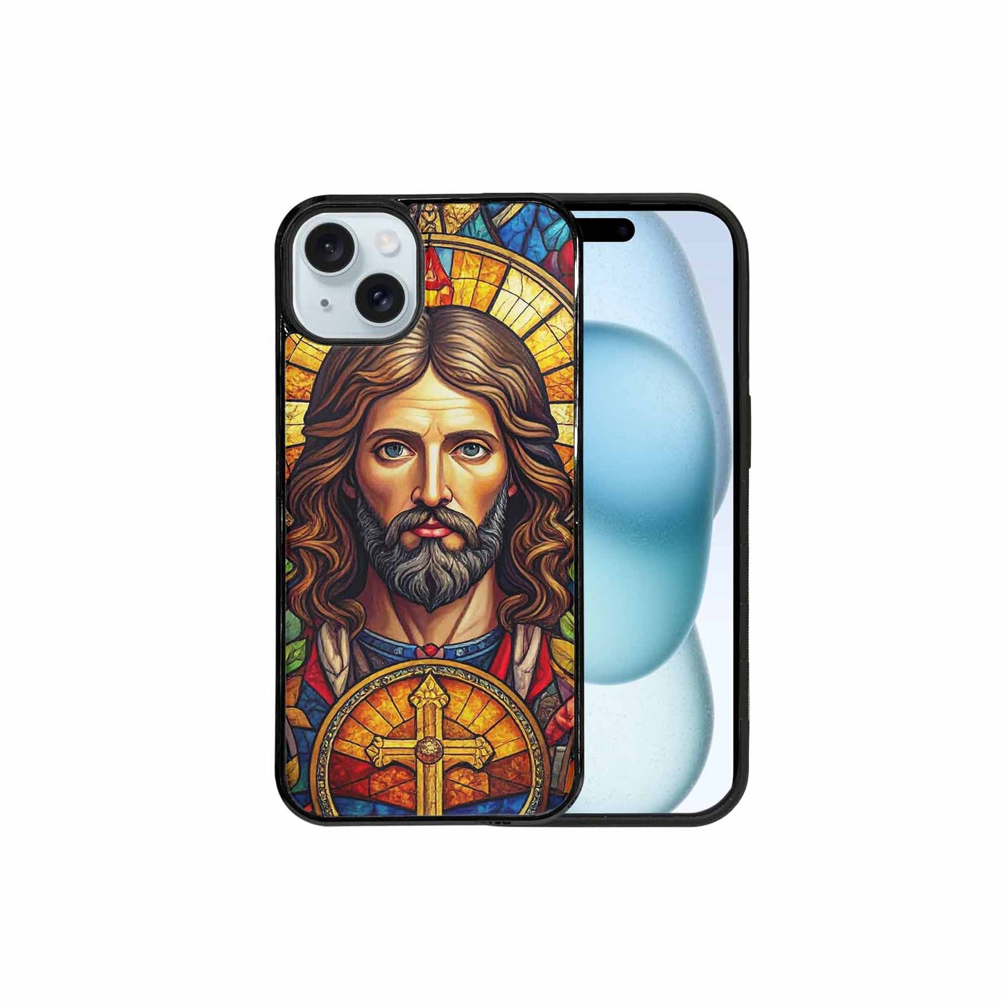 iPhone 15 Plus Case — Jesus Face Small Cross And Faith, Original Design Phone Case
