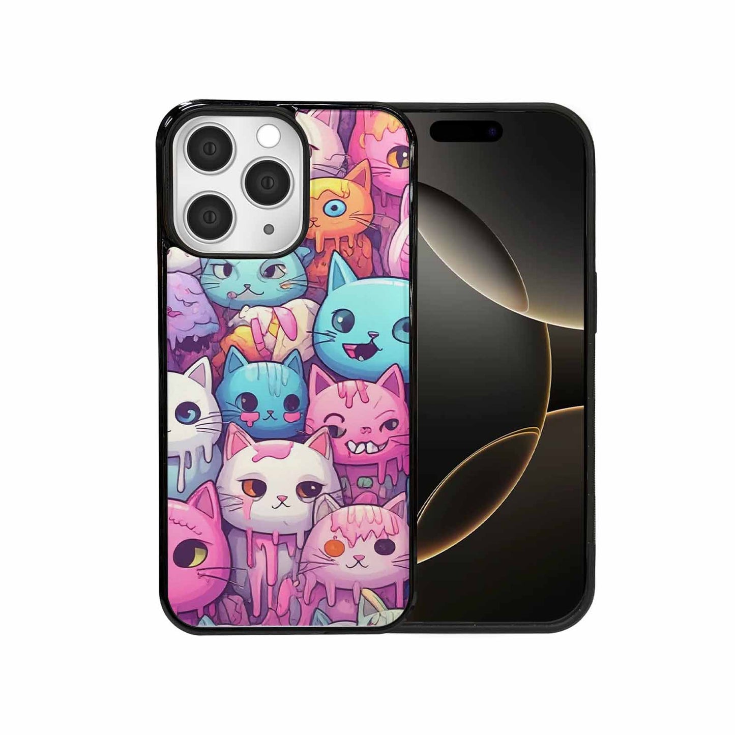 iPhone 15 Pro Max Case — Pastel Gore Cat Character Pattern Hundreds, Personalized Phone Case