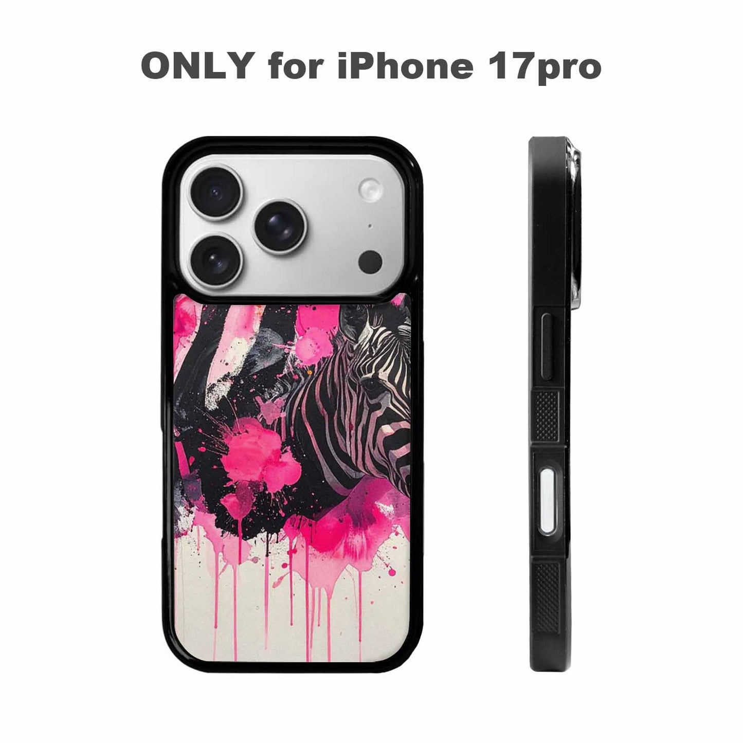 iPhone 17 Pro Case — Black Pink Ink Zebra Stripe Animal, Custom Art Phone Cover