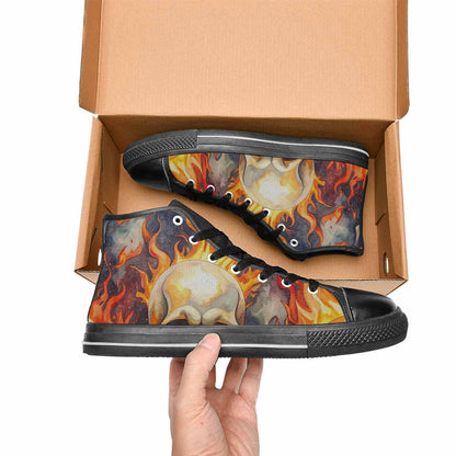 WOMEN'S Skulls - Flaming High Top Canvas Dreamcore Custom Sneakers