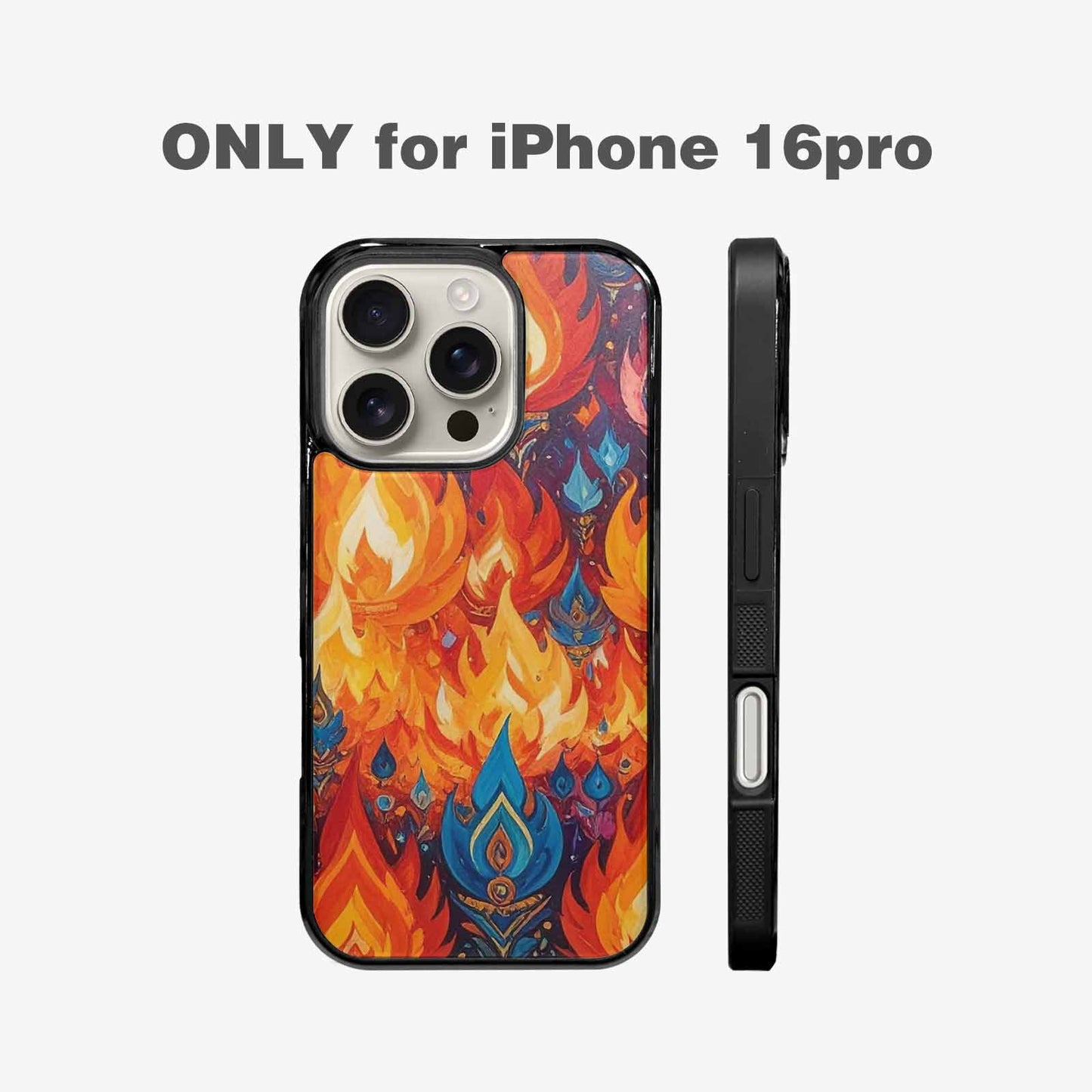 iPhone 16 Pro Case — Flame Burst Full Color Vibrant Flame, Custom Designed Case Cover