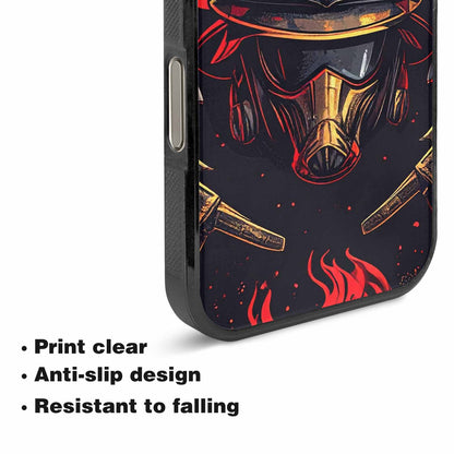 iPhone 16 Pro Case — Firefighter Pattern Flames Axes Helmets Seamless, Custom Art Phone Cover