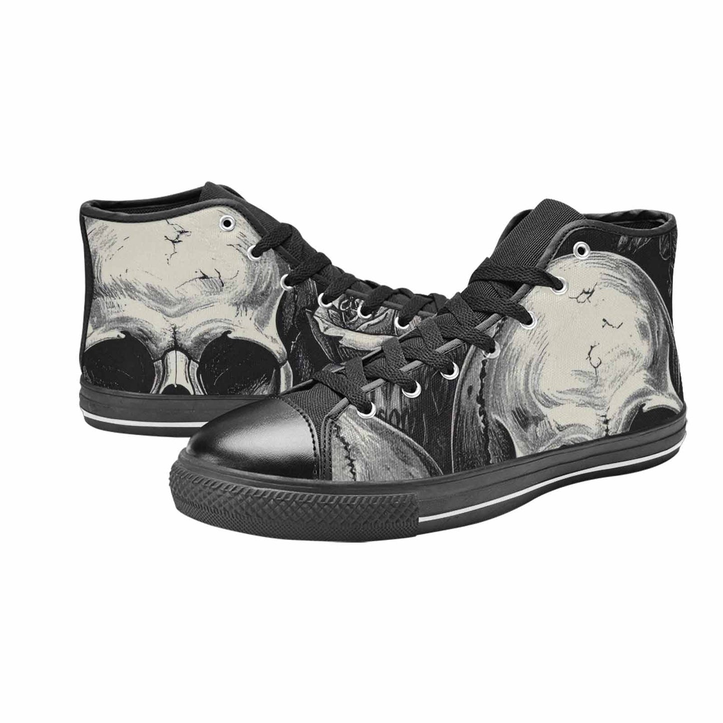 MEN'S Skulls Roses Black Ink High Top Canvas Y2K Custom Sneakers