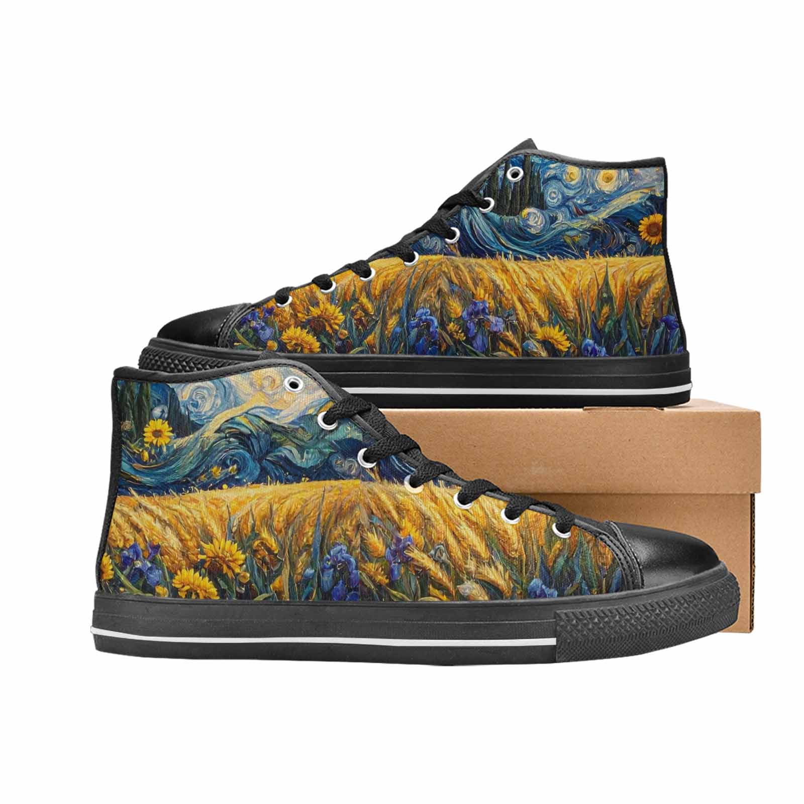 MEN'S Van Gogh-Style Swirl High Top Canvas Vibrant Chaos Shoes