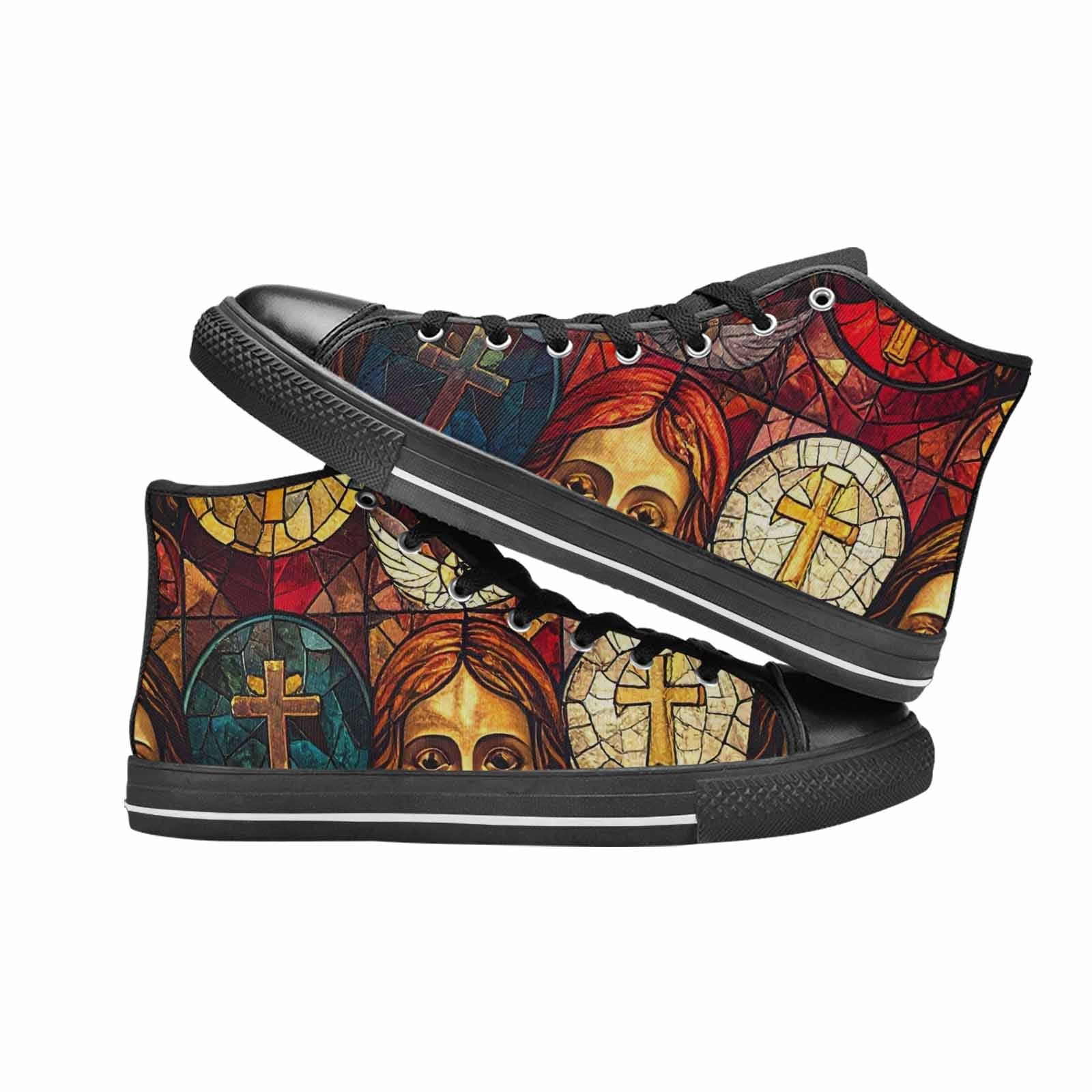 MEN'S Jesus Face Small High Top Canvas Vibrant Chaos Custom Sneakers