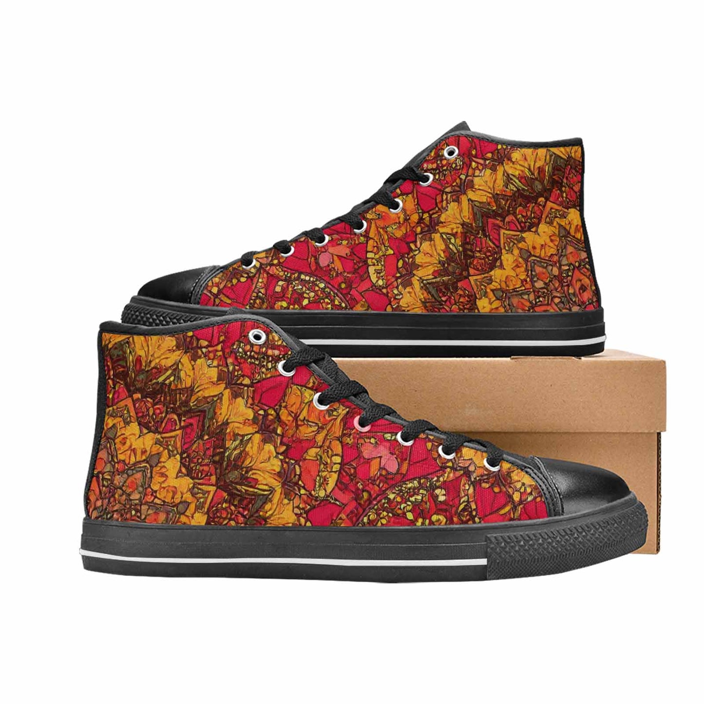 MEN'S Mandala Lions High Top Canvas Grunge Custom Sneakers