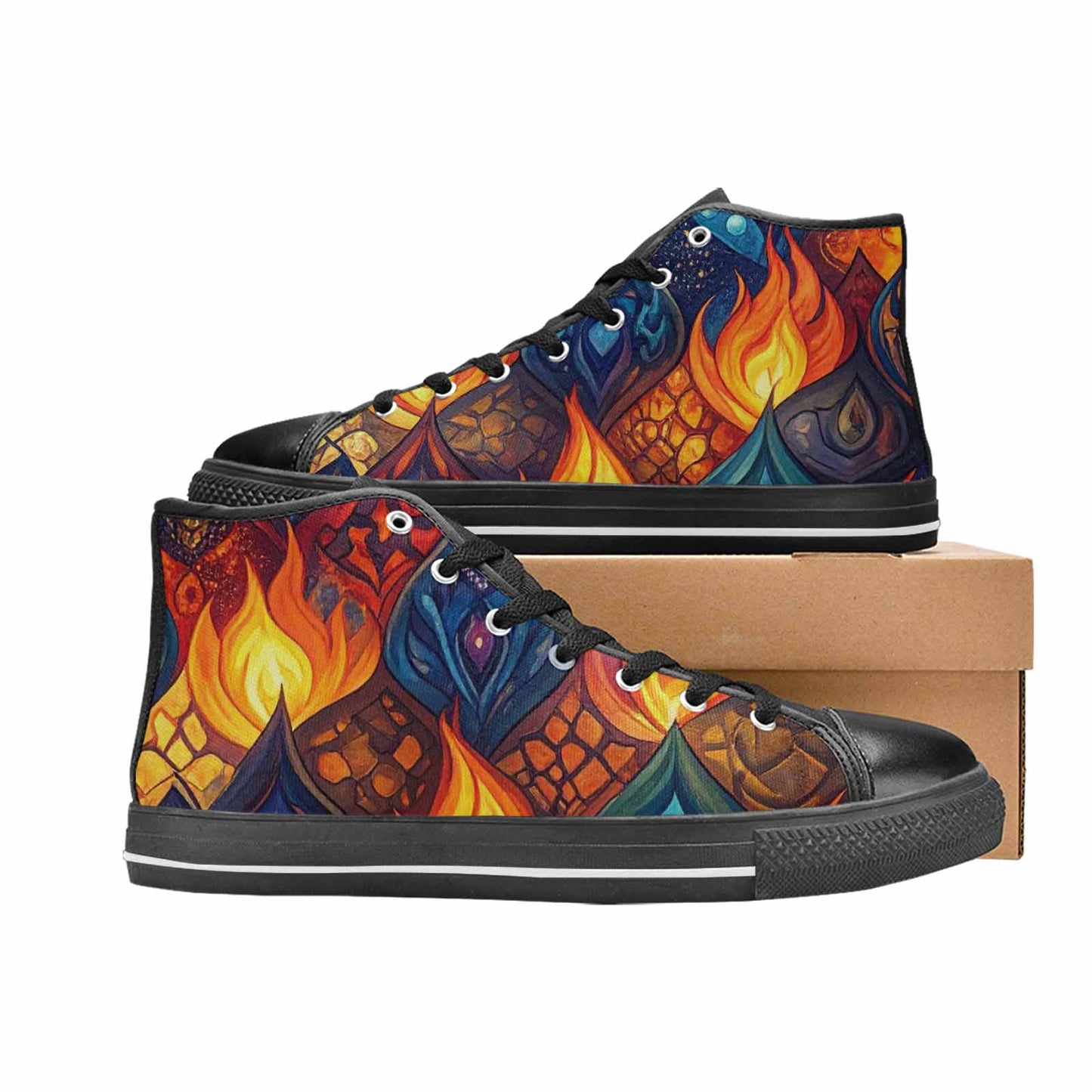 WOMEN'S Fire Flame High Top Canvas Vivid Sneakers