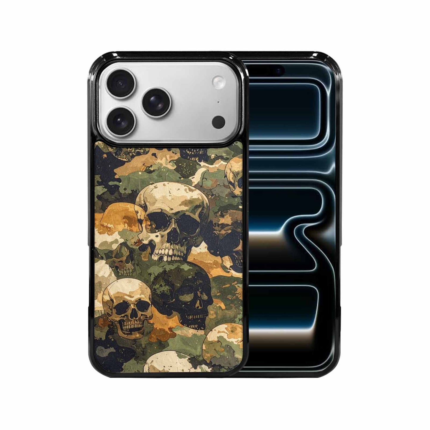iPhone 17 Pro Max Case — Military Camo Texture Combined Gothic Skulls, Custom Art Phone Cover
