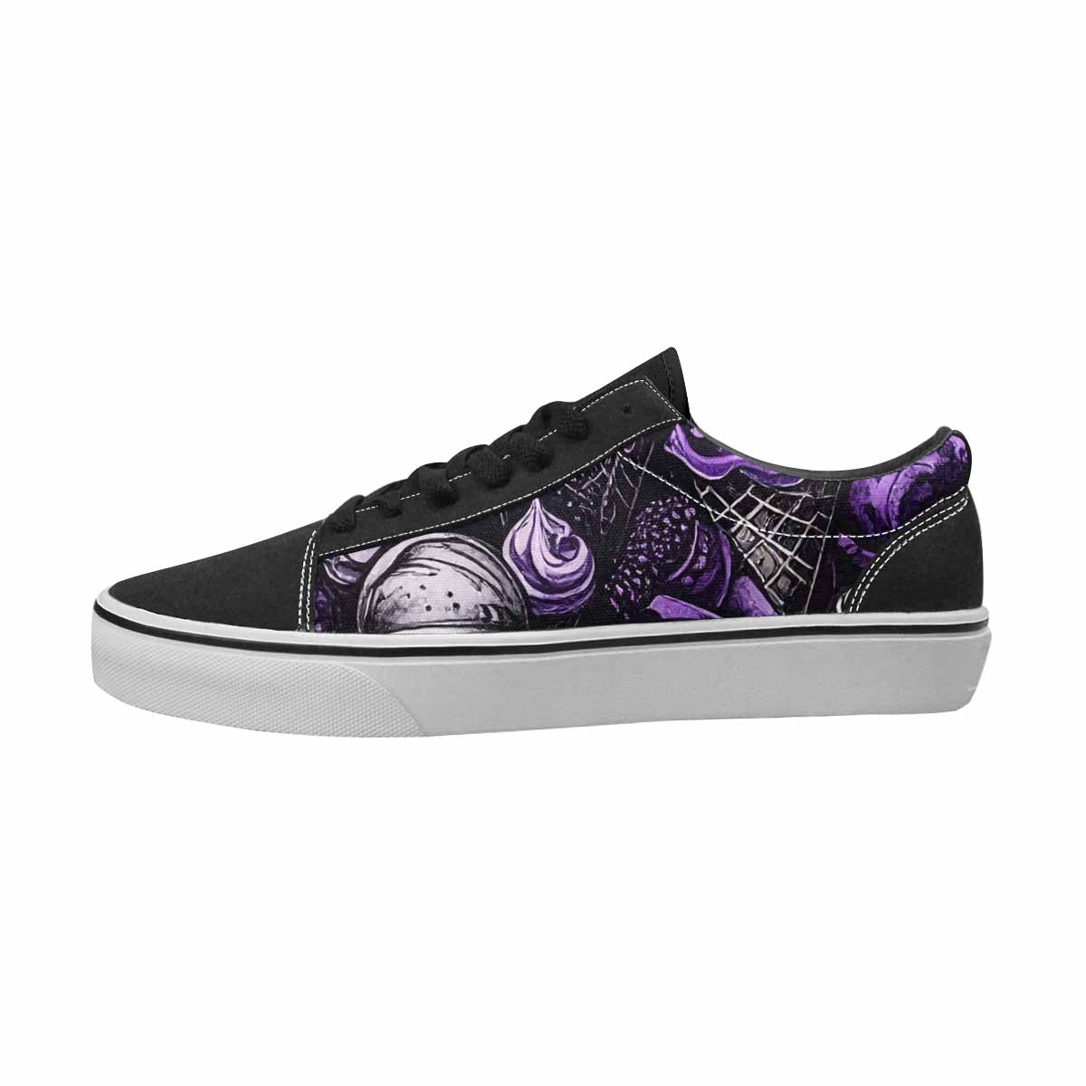 WOMEN'S Ice Cream Black & Purple Ink Canvas Personalized Neon Fantasy Custom Printed Shoes