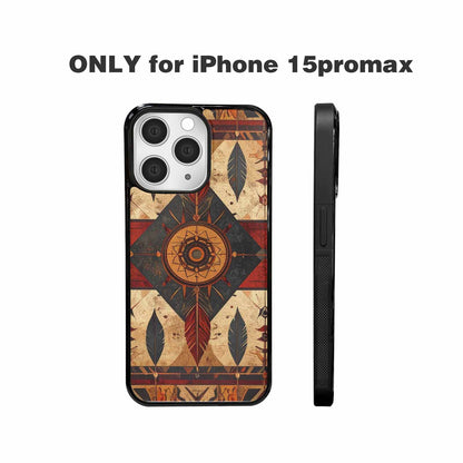 iPhone 15 Pro Max Case — Native American Geometric Pattern Arrows Feathers, Personalized Phone Case