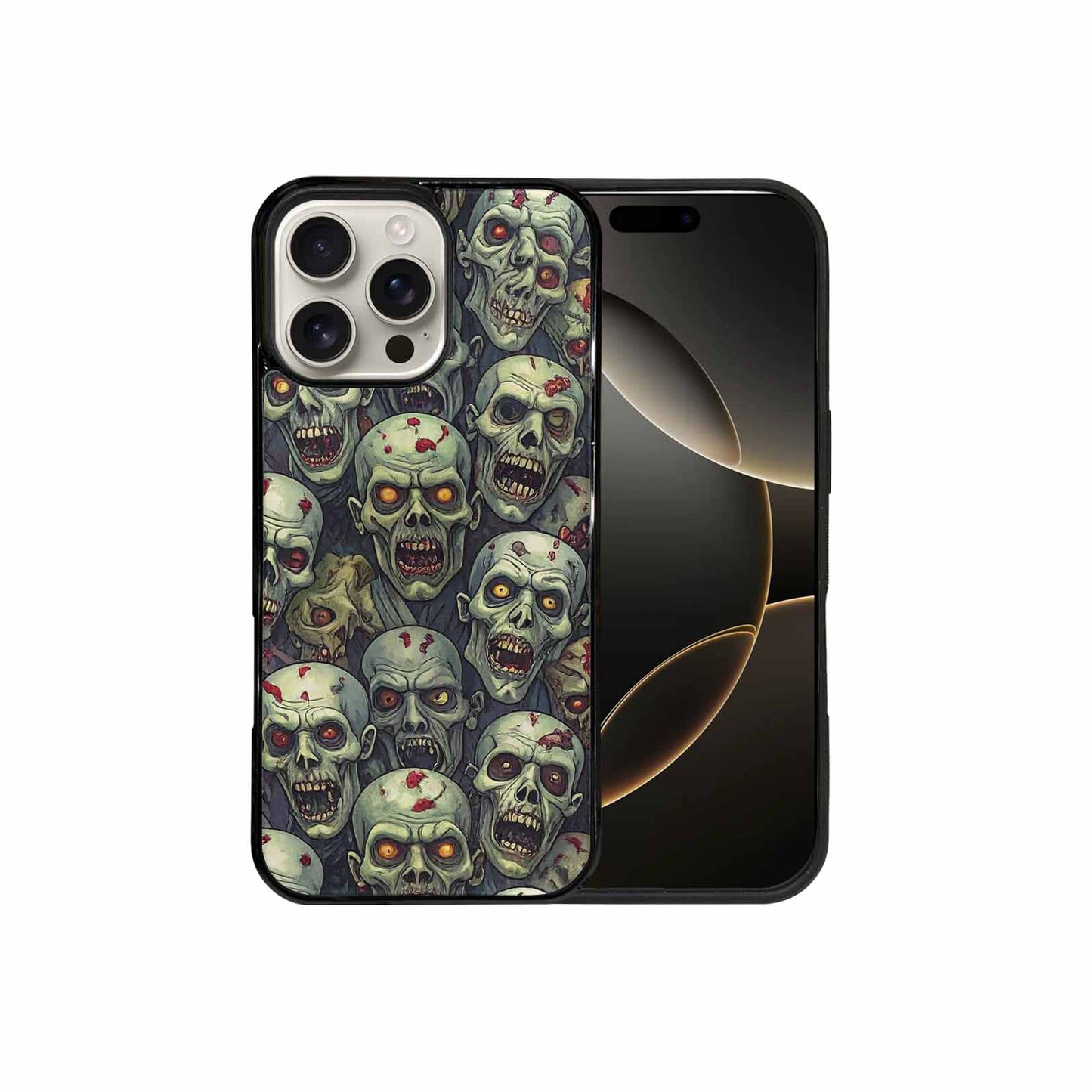 iPhone 16 Pro Max Case — Zombie Head Pattern Hundreds Of Small, Custom Printed Phone Case