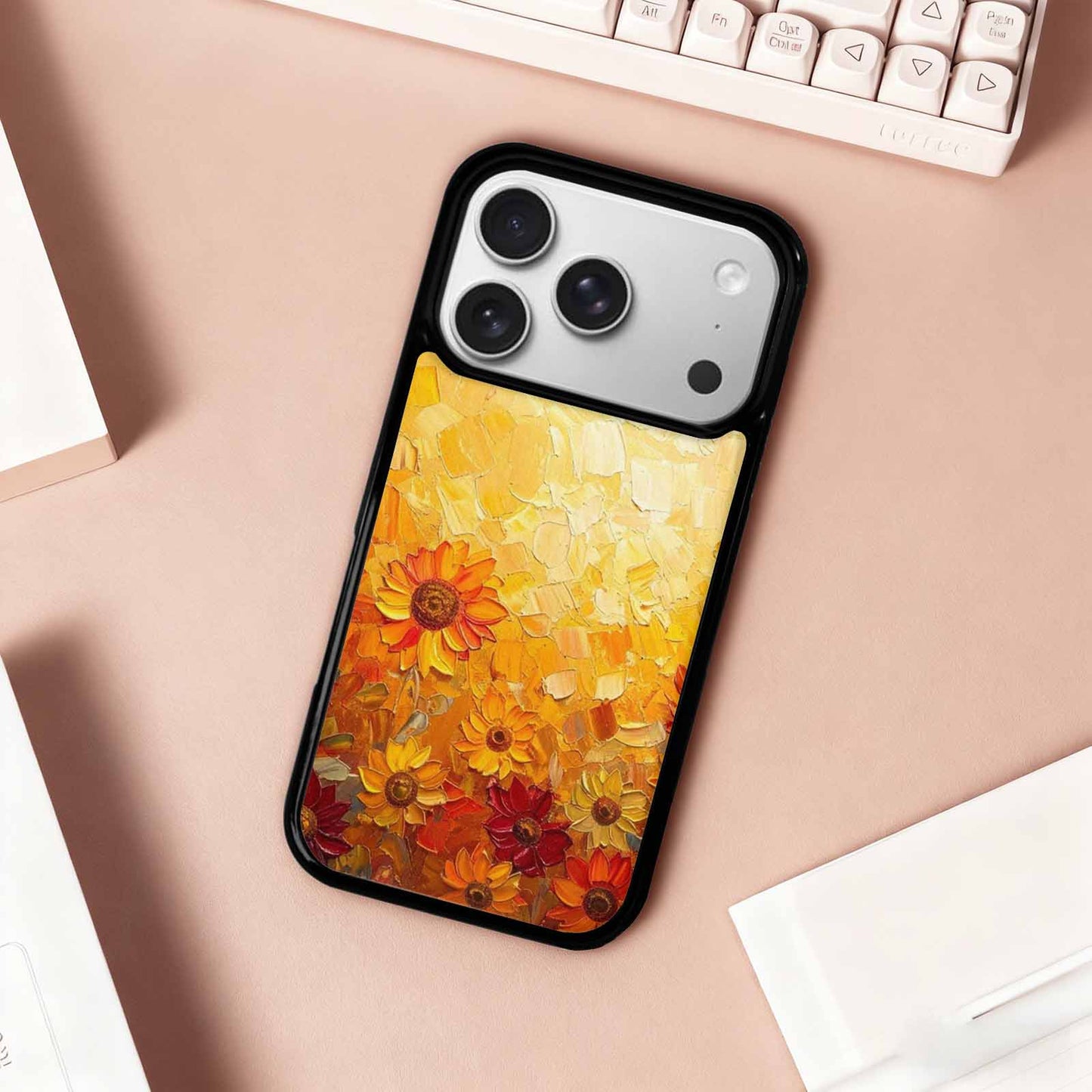 iPhone 17 Pro Case — Impressionist Sunflower Brushstroke Pattern Hundreds Floral, Original Design Phone Case