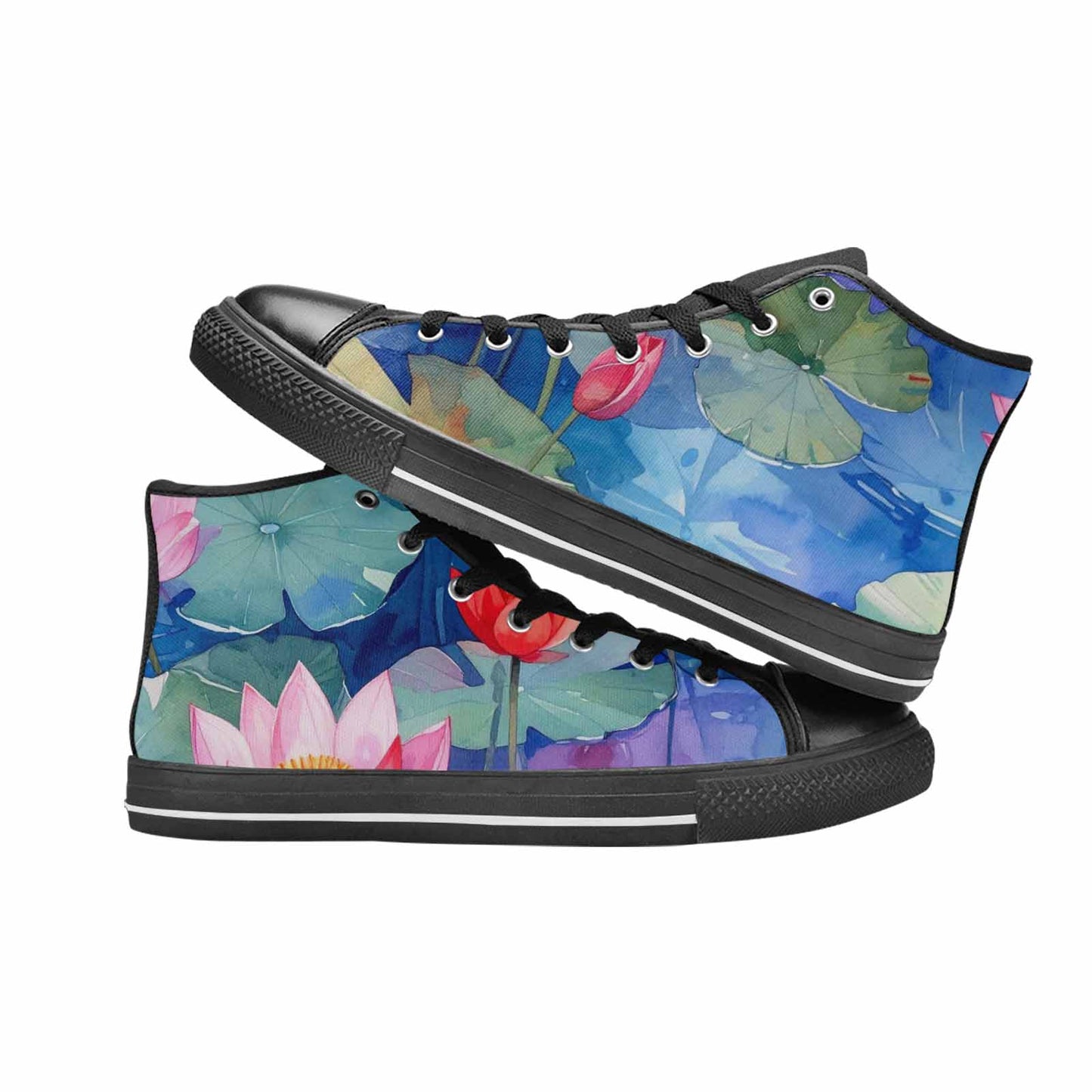 WOMEN'S Monet-Style Impressionist Water High Top Canvas Neon Fantasy Custom Sneakers