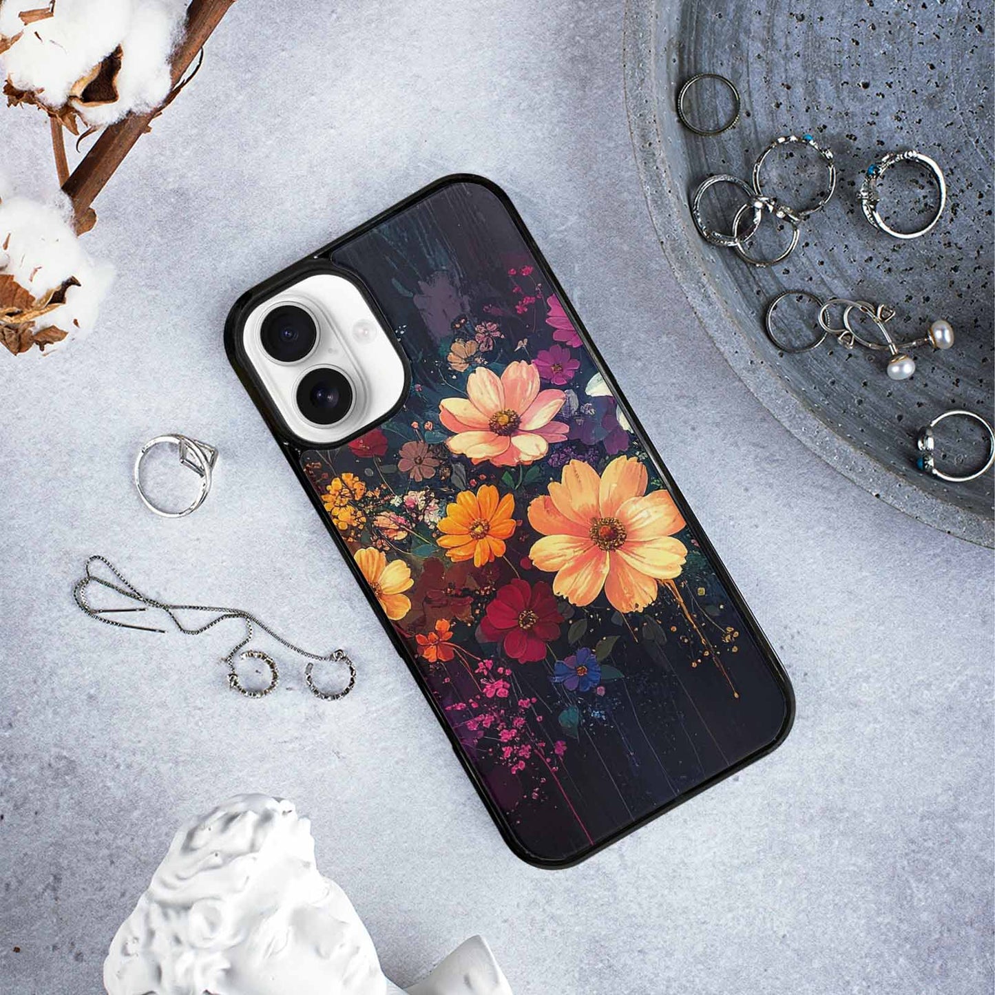 iPhone 16 Plus Case — Shadowy Glitch Floral Pattern Hundreds Of, Custom Phone Case