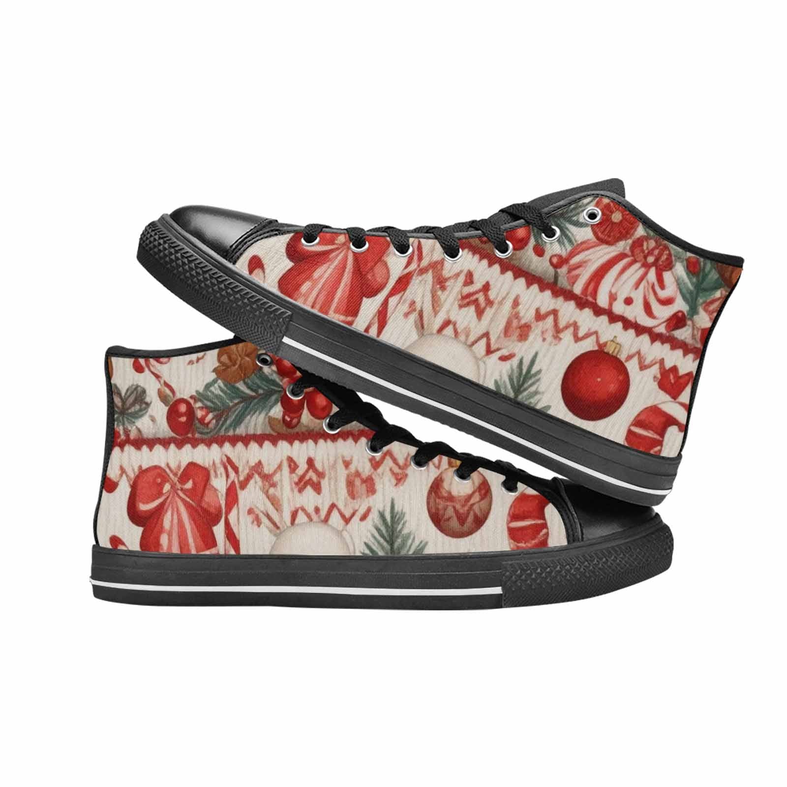 WOMEN'S Christmas Holly Snowflake High Top Canvas Wallpaper Art Custom Sneakers