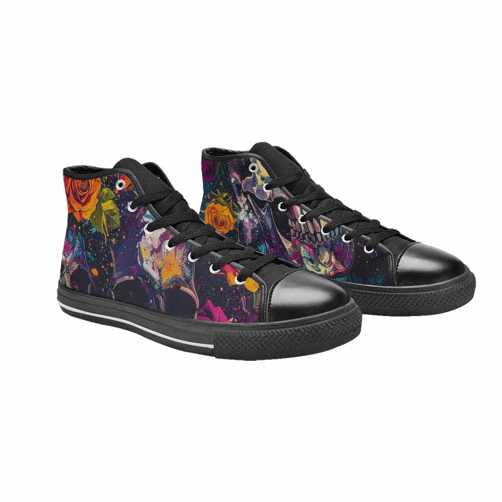 MEN'S Skulls Roses Acid Wash High Top Canvas Aesthetic Custom Shoes
