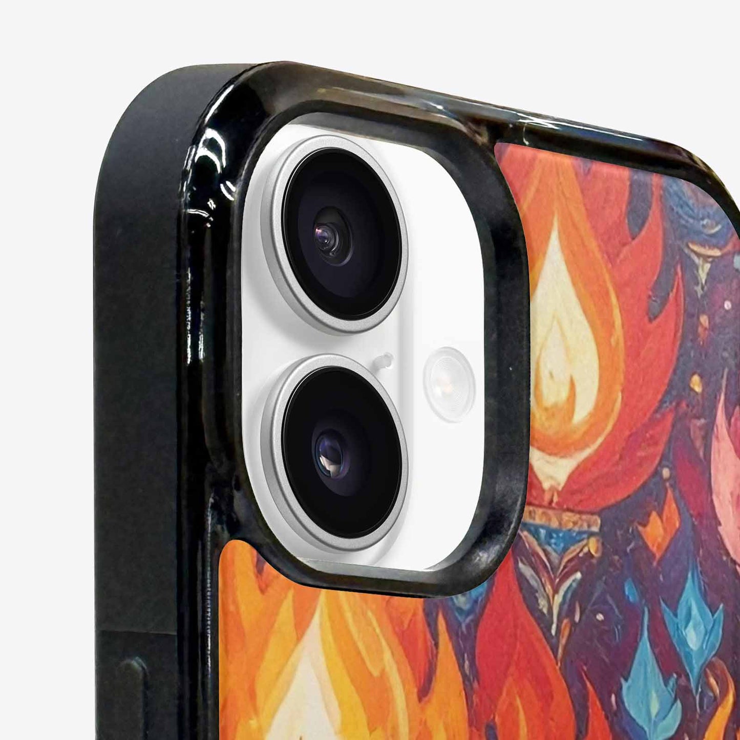 iPhone 16 Case — Flame Burst Full Color Vibrant Flame, Custom Art Phone Cover