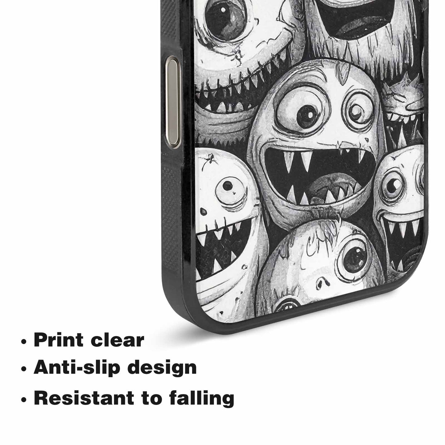 iPhone 16 Pro Max Case — Black And White Monster Face Collage, Custom Designed Case Cover