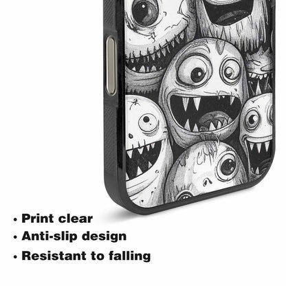 iPhone 16 Pro Max Case — Black And White Monster Face Collage, Custom Designed Case Cover