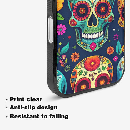 iPhone 16 Plus Case — Rainbow Sugar Skull Weave, Custom Printed Phone Case
